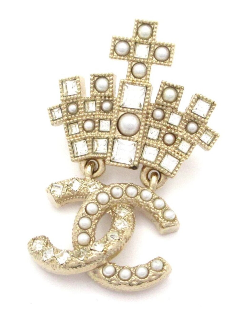 CHANEL Gold Clear Hardware Rhinestones Brooch